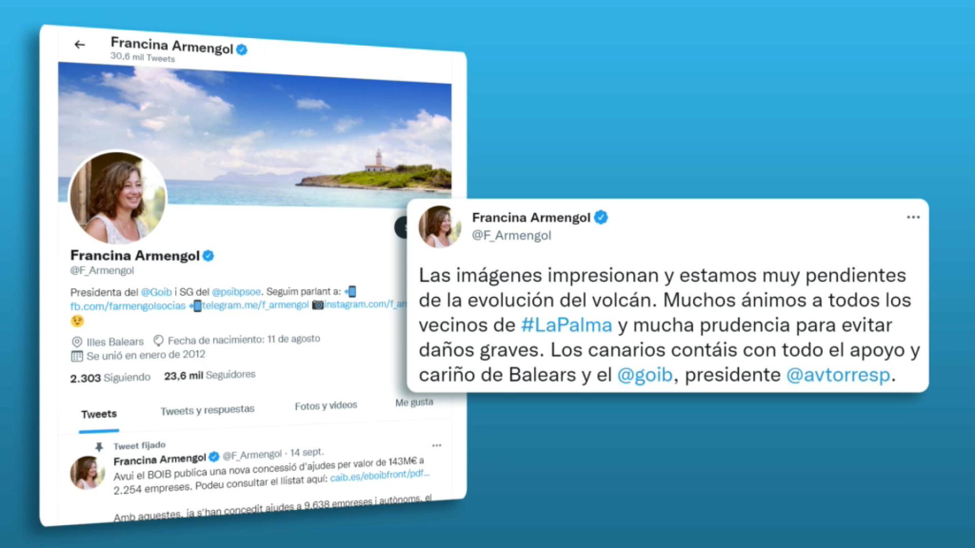 Armengol envia un missatge “d’ànim” per als veïnats de La Palma