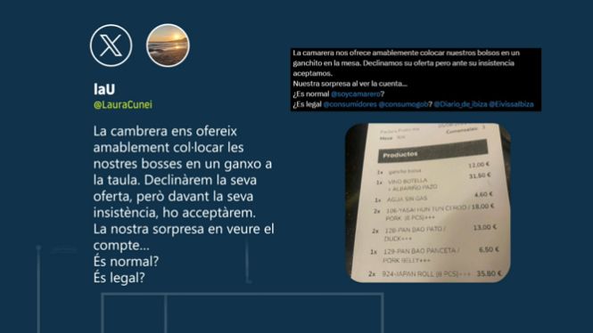 Un restaurant d’Eivissa pretenia cobrar 12 euros per un ganxo per penjar la bossa