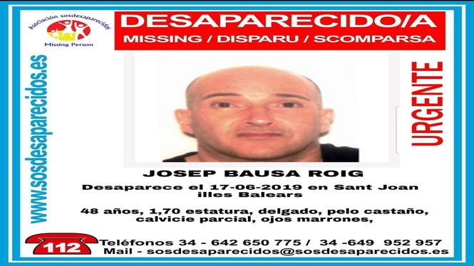 Un home de 48 anys es troba desaparegut des del passat 17 de juny a Sant Joan