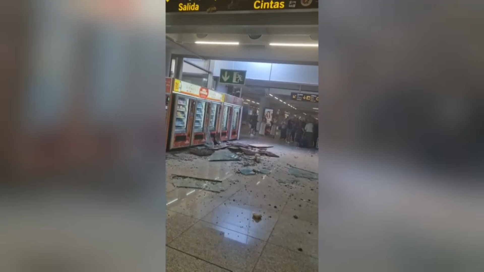 Cau part d’un sostre de vidre a l’interior de l’aeroport de Palma