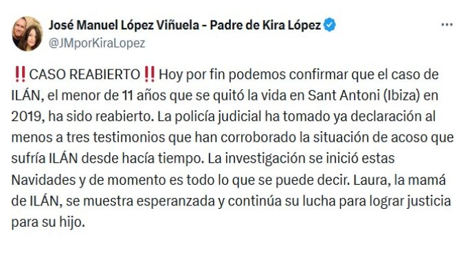 Reobren l’investigació per l’assetjament a Ilan, un nen eivissenc d’11 anys que es va suicidar el 2019