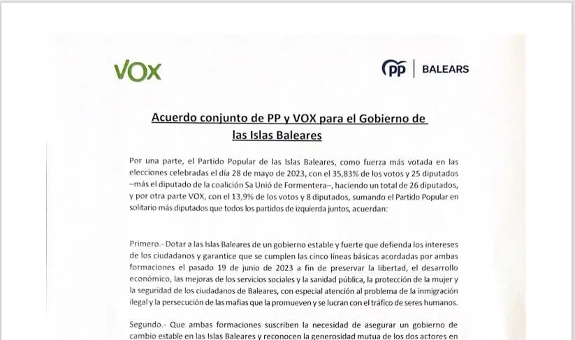 L’acord de 110 punts programàtics de PP i Vox
