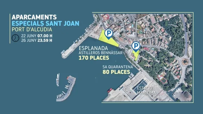 S’habiliten dos aparcaments al port d’Alcúdia per als qui viatgin a Ciutadella per Sant Joan