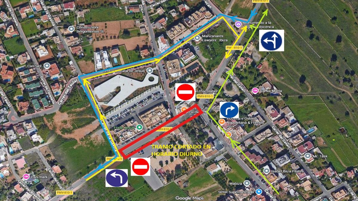 Talls de trànsit a Jesús aquesta setmana pel reasfaltatge de la carretera a Cala Llonga