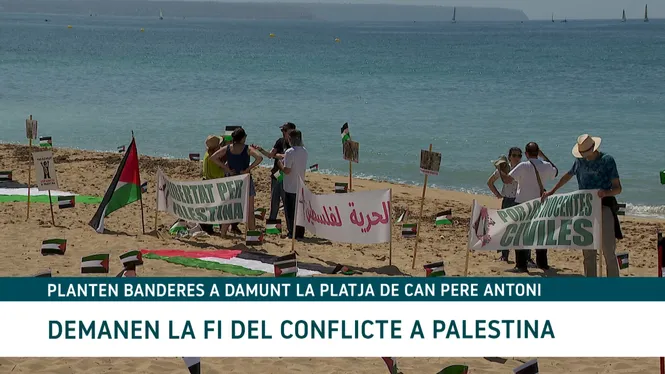 Banderes a Can Pere Antoni en favor de Palestina