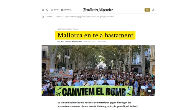 Desenes de mitjans internacionals es fan ressò de la manifestació contra el turisme de masses a Palma