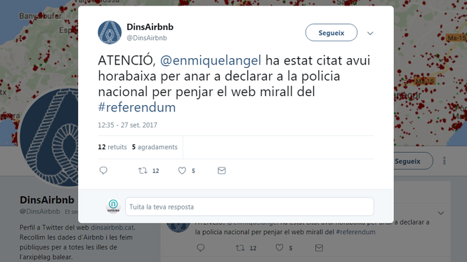 Citen a declarar el gestor de Dinsairbnb.cat, la web bloquejada per la Guàrdia Civil